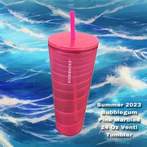 Starbucks 2023 Summer Bubblegum Pink Marbled 24 Oz Venti Tumbler with Straw
